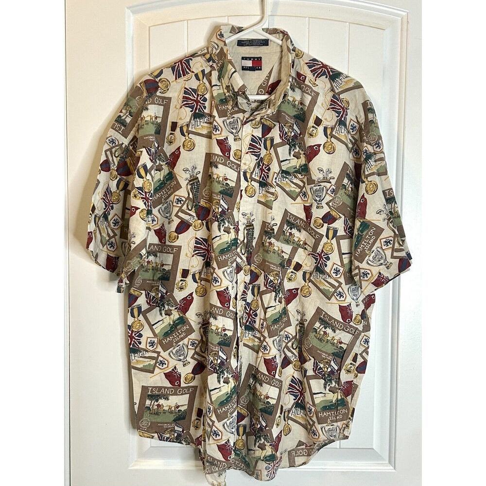 Tommy Hilfiger Mens Linen Blend M Button Up‎ Shirt Hamilton Island Golf